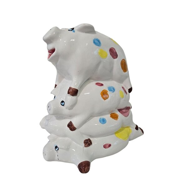 Stacked Polka Dot Piggy Bank Figurine pile if pigs cute vintage - Picture 13 of 15